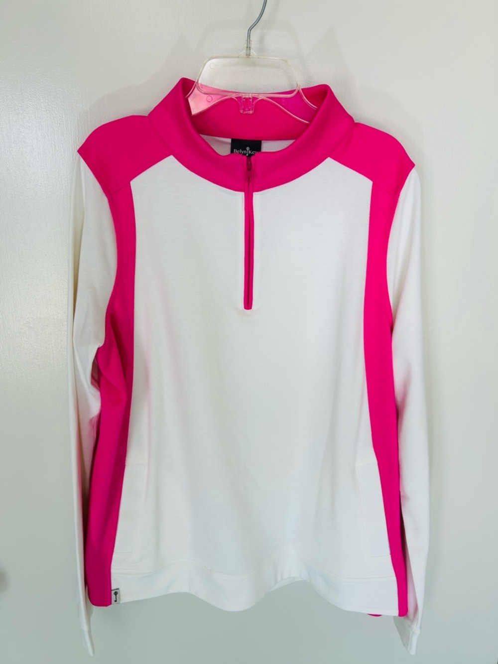 Belyn Key White & Hot Pink 1/4 Quarter-Zip Performance Pullover, NWT, size XL - Picture 7 of 11